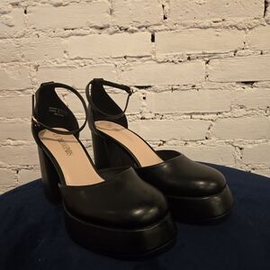 Black Platform Ankle Strap Heels